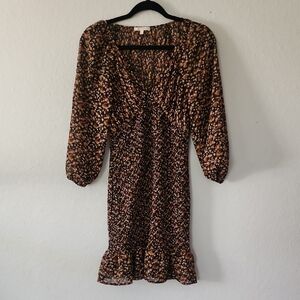 Skies Are Blue Black and Brown Floral Long Sleeve Dress